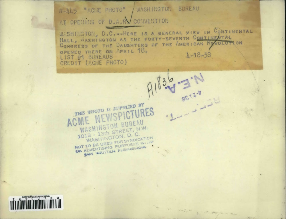 1938 Press Photo DC Continental Hall 47th Congress of the D.A.R.