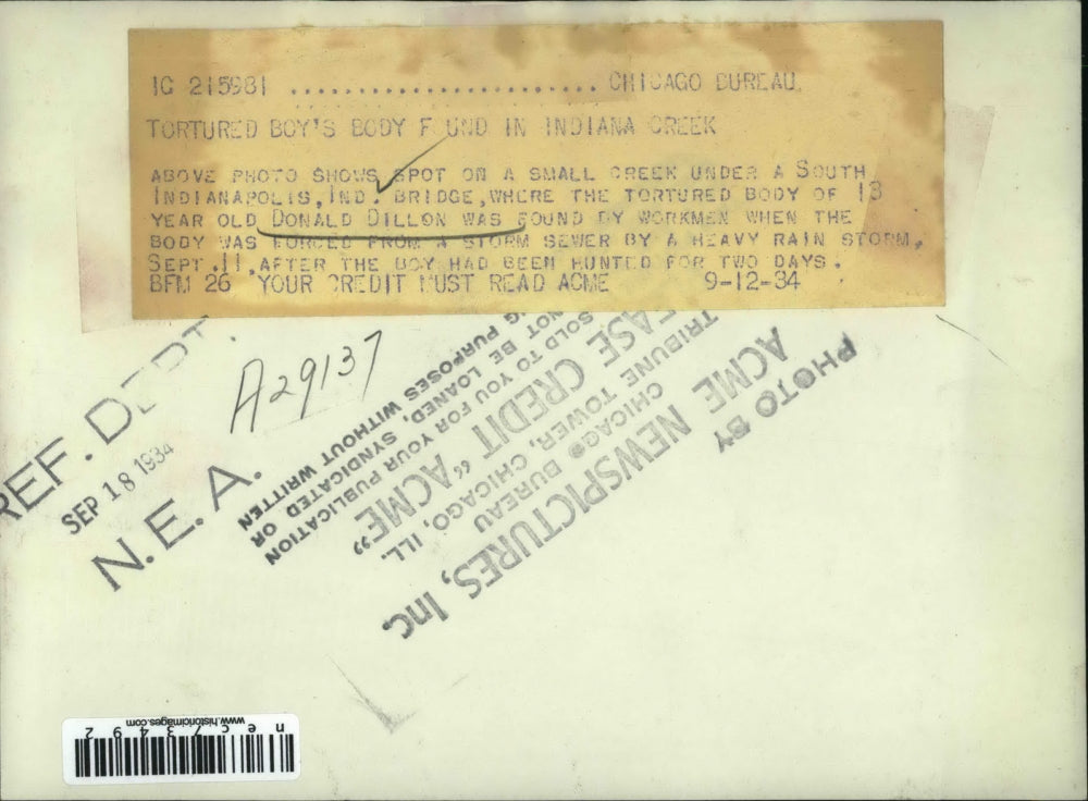 1934 Press Photo Indianapolis, Ind scene where boys body found tortured