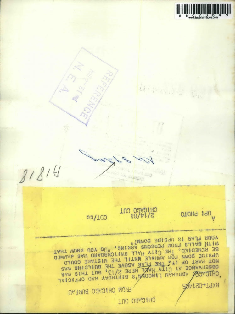 1961 Press Photo Chicago, City Hall flag on Lincoln birthday - nec73649