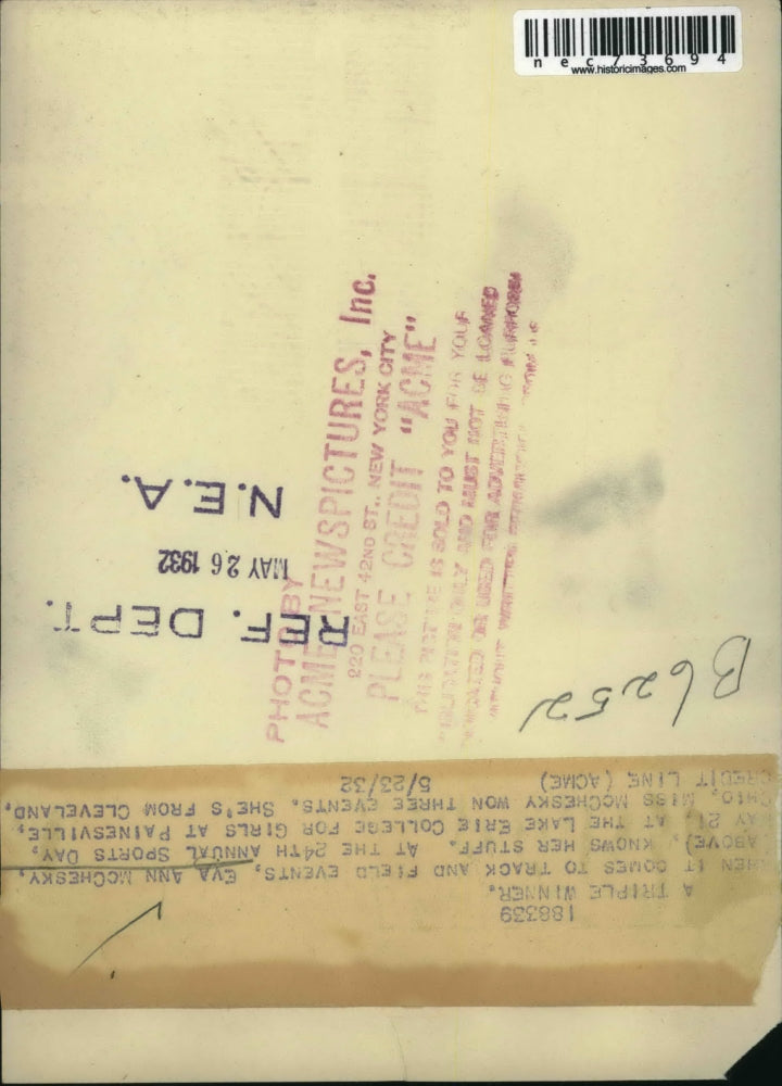 1932 Press Photo Eva Ann McChesky, 24th annual sports day at Lake Erie College