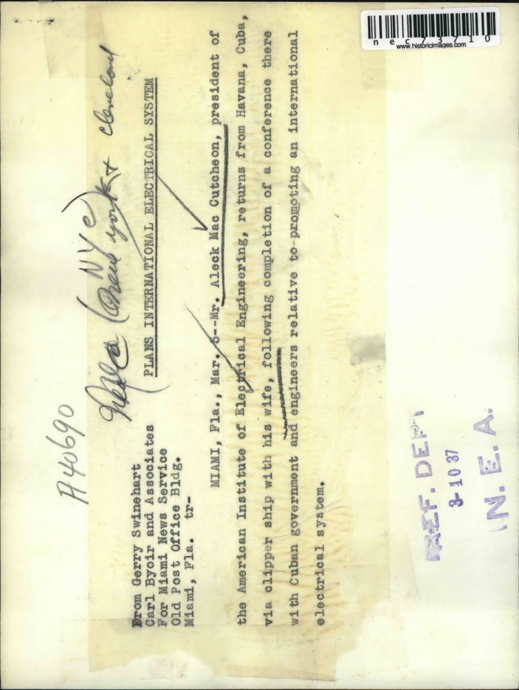 1937 Press Photo Miami, Fla Mr & Mrs Aleck MacCutcheon pres of Engineer Instit.