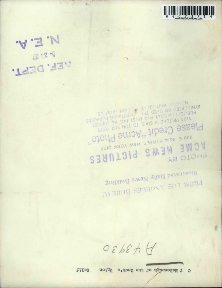 1937 Press Photo CF McDonough of Cooks Union, Calif