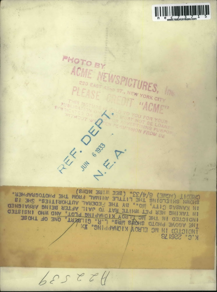 1933 Press Photo Mrs LR Gilbert indicted in kidnap plot at Kansas City, Mo