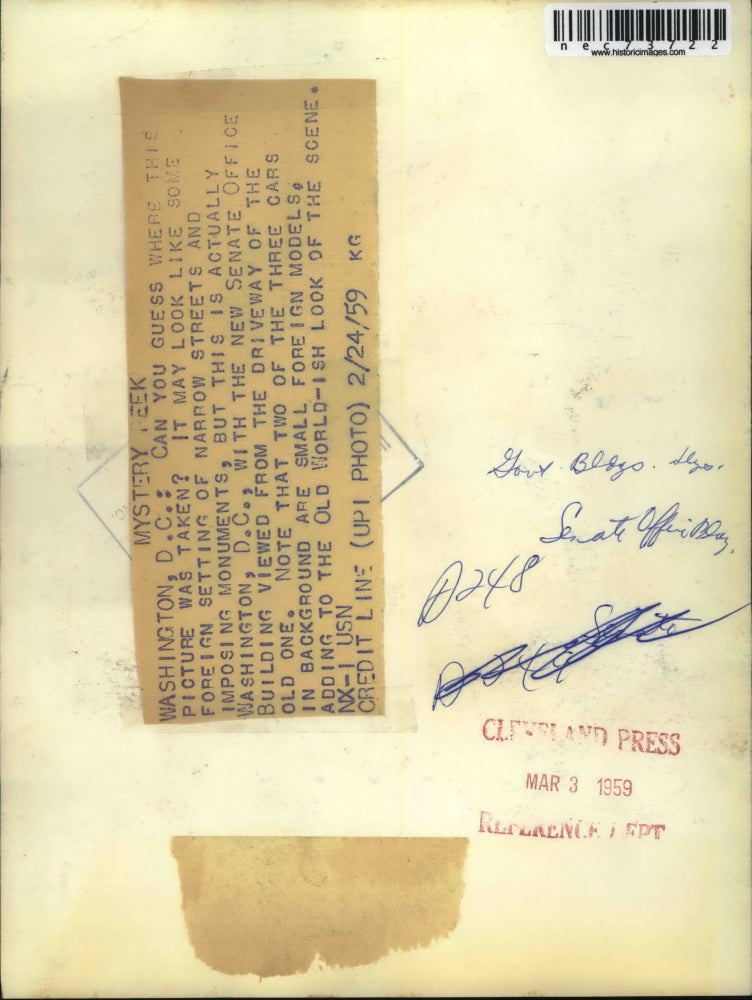 1959 Press Photo DC New Senate Office bldg. seen from drive of old one