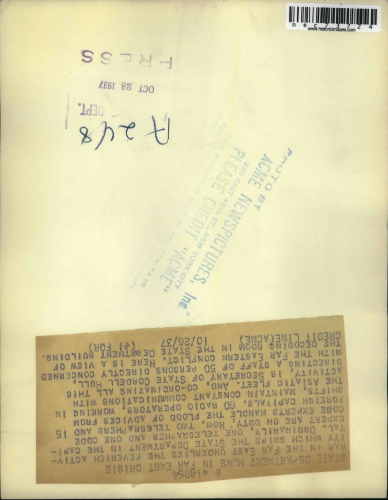 1937 Press Photo State Dept in DC SDec of State Cordell Hull at decoding room