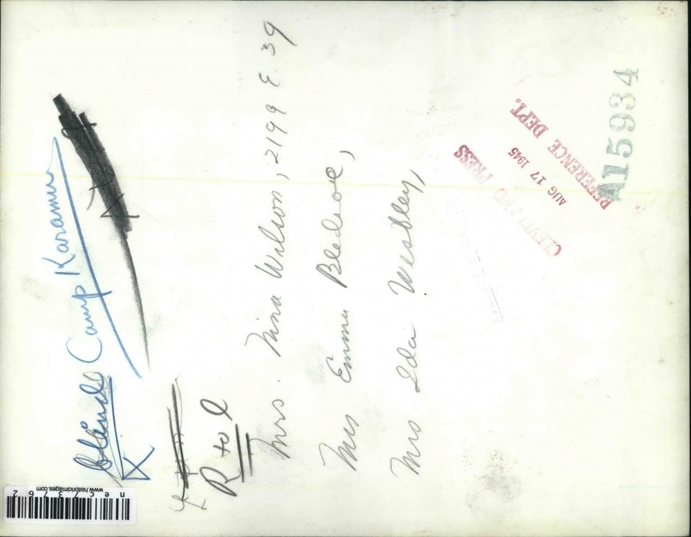 1945 Press Photo Camp Karamer for the blind, Mrs Wilson, Mrs Bledsoe,Wesbley