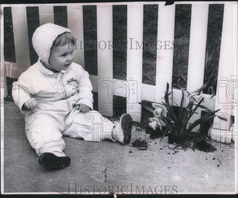Load image into Gallery viewer, 1961 Press Photo Kathy Albrecht age 17 months at her Cleveland, Ohio home
