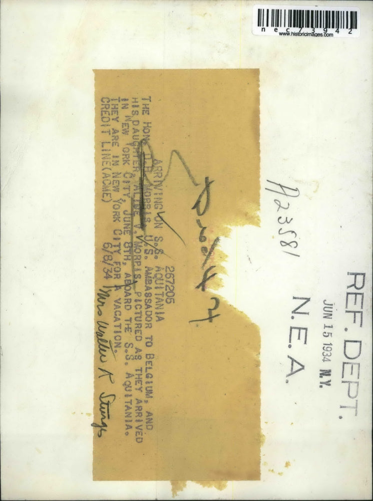 1934 Press Photo The Hon DH Morris US Amb to Belgium & daughter