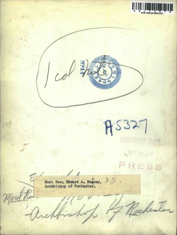 1955 Press Photo Most Rev Edward A Mooney Archbishop of Rochester - nec73974