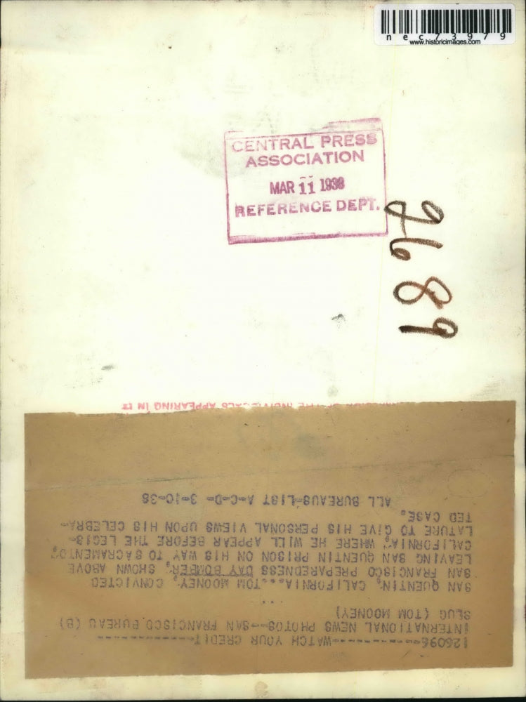 1936 Press Photo San Quentin, Caliof Tom Mooney, convicted bomber