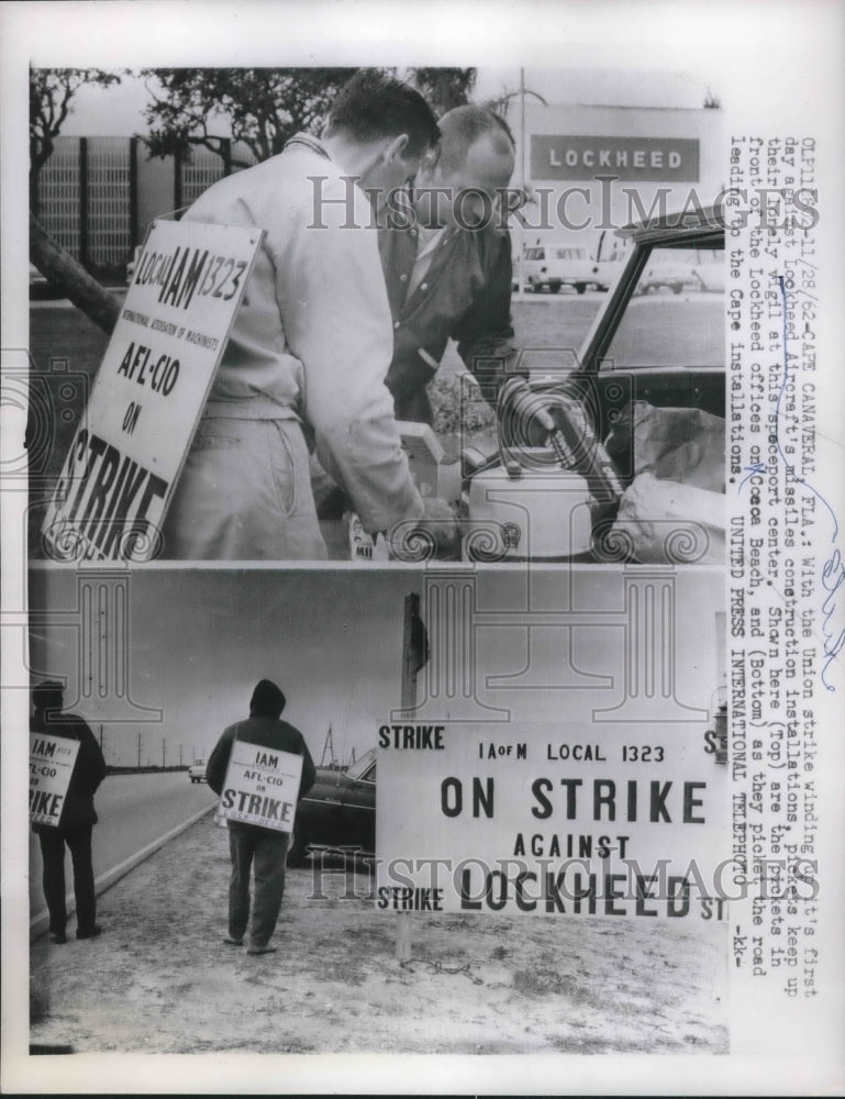 1962 Press Photo Oil Strike against Lockheed, Cape Canaveral, Florida