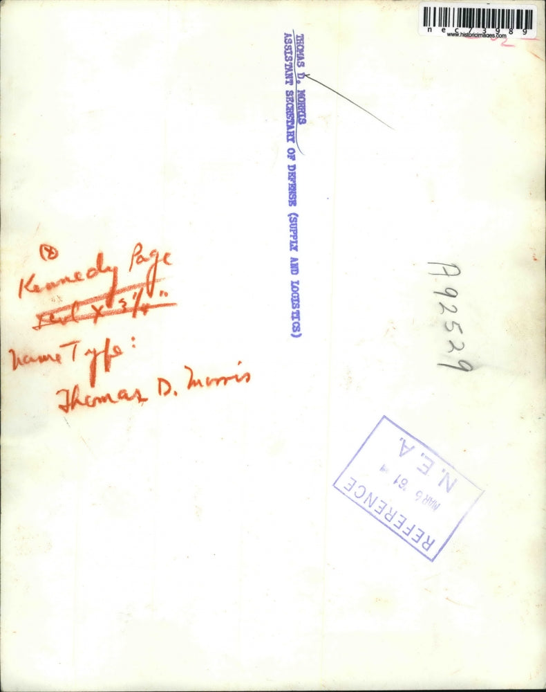 1961 Press Photo Thomas D. Morris, Assistant Secretary of Defense - nec73989