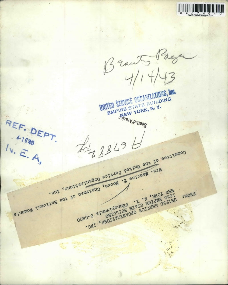 1943 Press Photo Mrs Maurice T Moore, chair Natl Women's Comm of USO