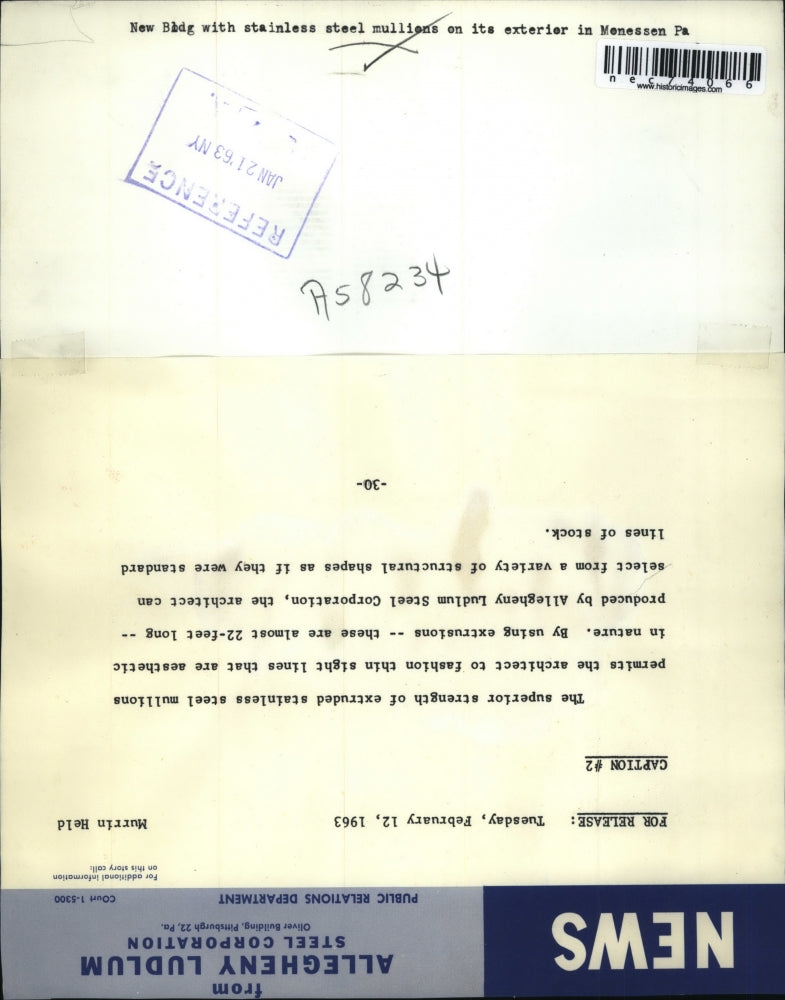 1963 Press Photo Extruded Stainless Steel Mullions fashions thin sight lines