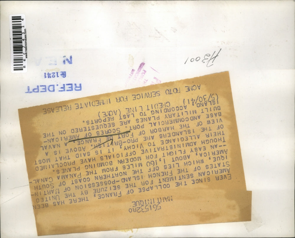 1941 Press Photo Fort Dr France at Martinique near South America