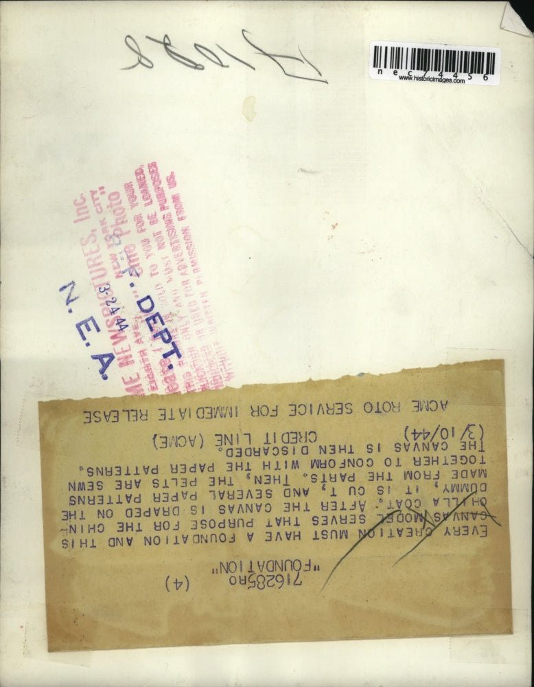 1944 Press Photo Canvas model & parts stitched together for a coat