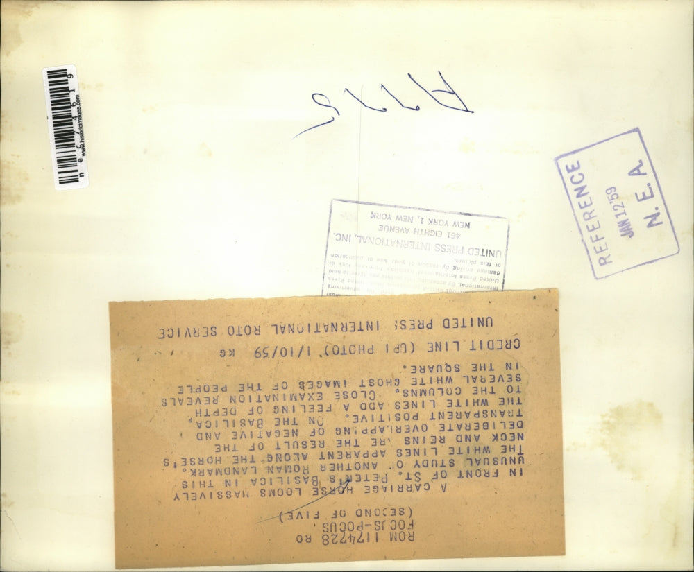 1959 Press Photo Carriage horse near St Peters's Basicilica in Rome