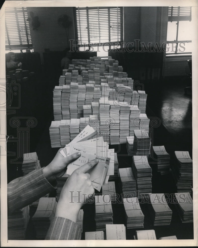 1946 Press Photo Table full of index cards to be filed at courthouse