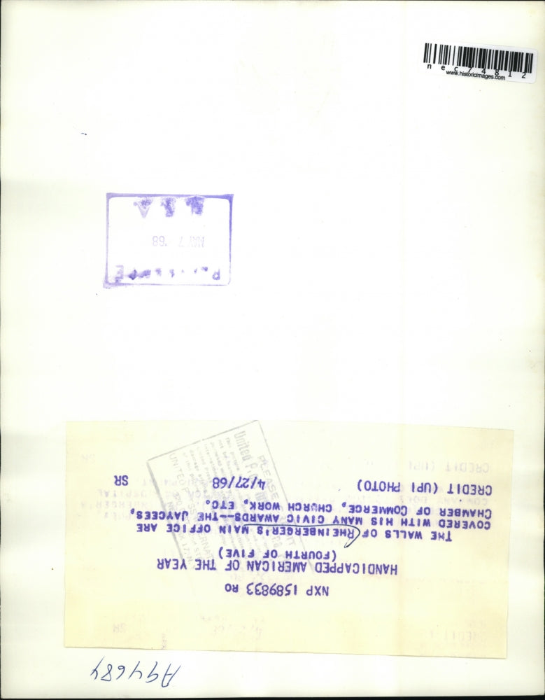 1968 Press Photo Walls of Rheinberger's Main Office Covered with Civic Awards