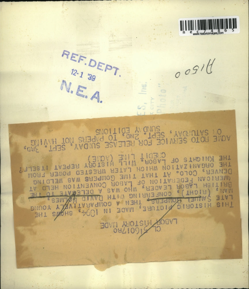 1939 Press Photo Samuel Gompers & David Holmes in 1894 at Labor Convention