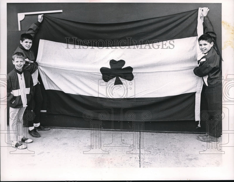 Load image into Gallery viewer, 1964 Press Photo Irish Shamrock flag at Royal Ridge School in Parma, Ohio
