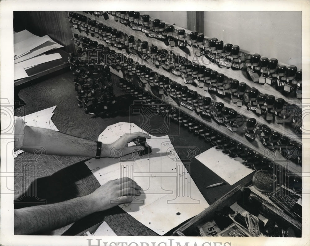 1941 Press Photo Dress pattern stamped onto paper to be cut out