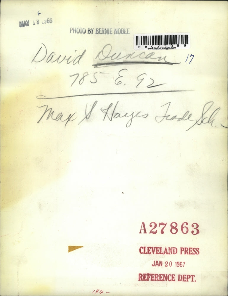 1966 Press Photo David Duncan age 17 at Max S Hayes school in Cleveland