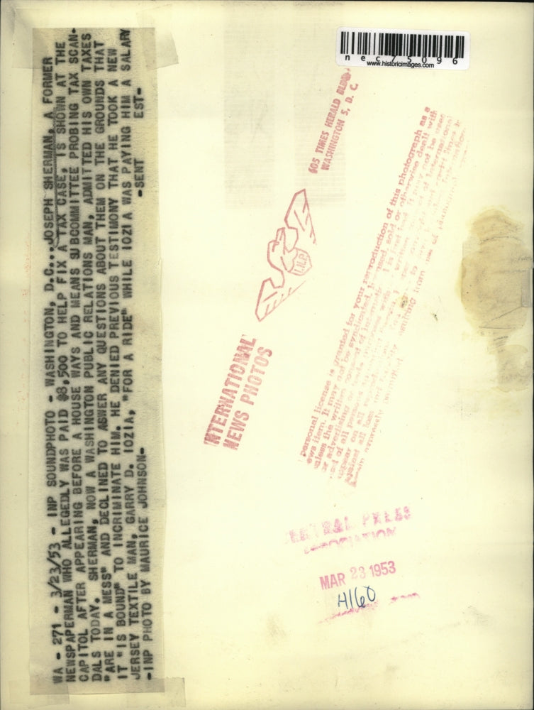 1953 Press Photo DC Joseph Sherman former newsman for tax scandal case