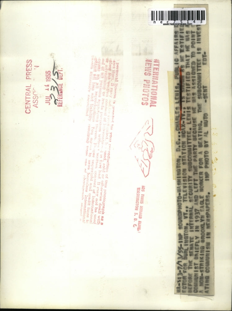 1955 Press Photo DC Charles Lewis public affairs dir at Vt radio station