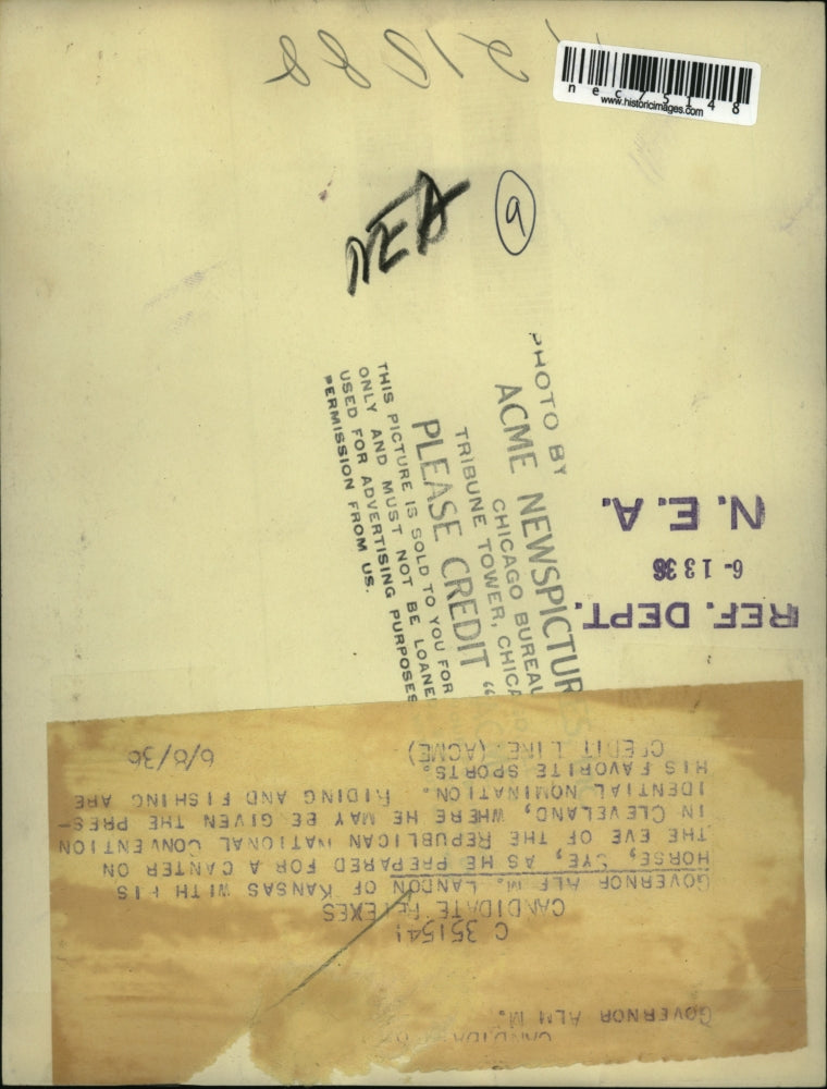 1938 Press Photo Kansas Gov, Alf Landon on his horse