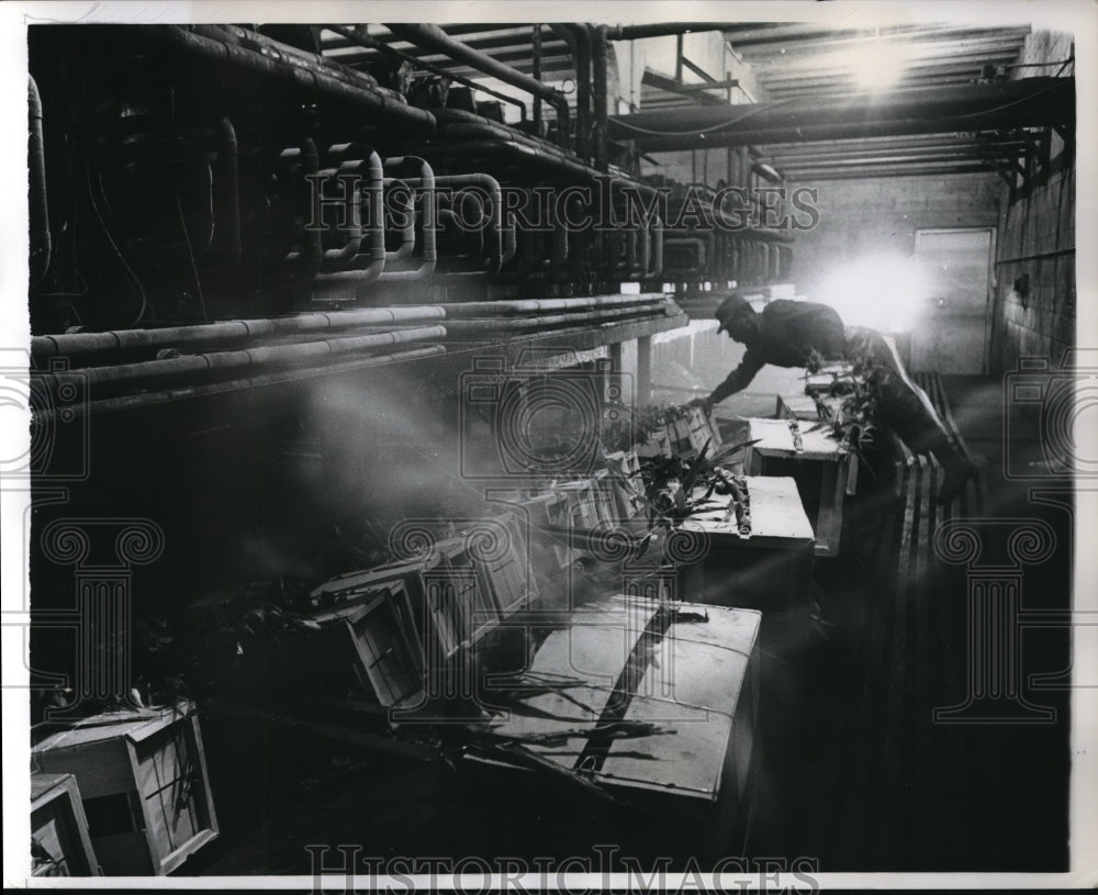 1959 Press Photo Hydro cooling room to process corn from the fields