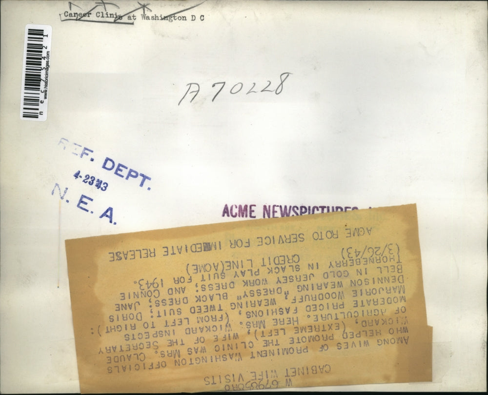 1943 Press Photo Mrs Claude Wickard,M Woodruff,D Dennison,J Bell in DC