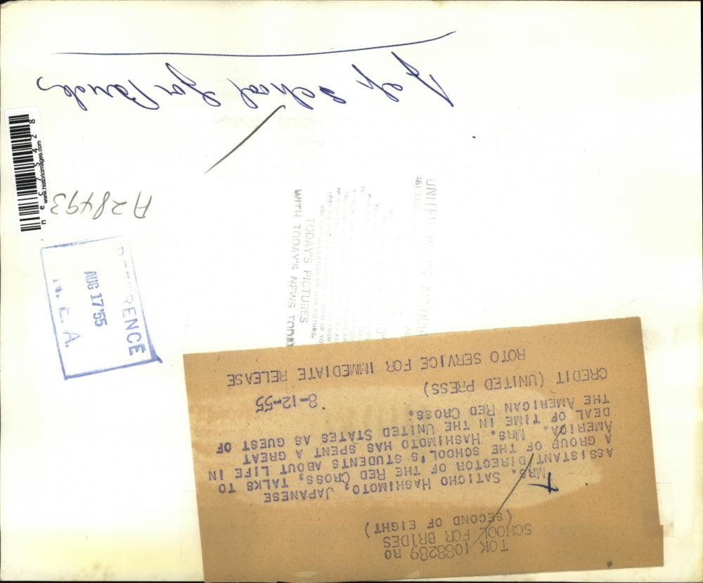 1955 Press Photo Mrs Saticho Hashimoto , Japanes asst dir of Red Cross