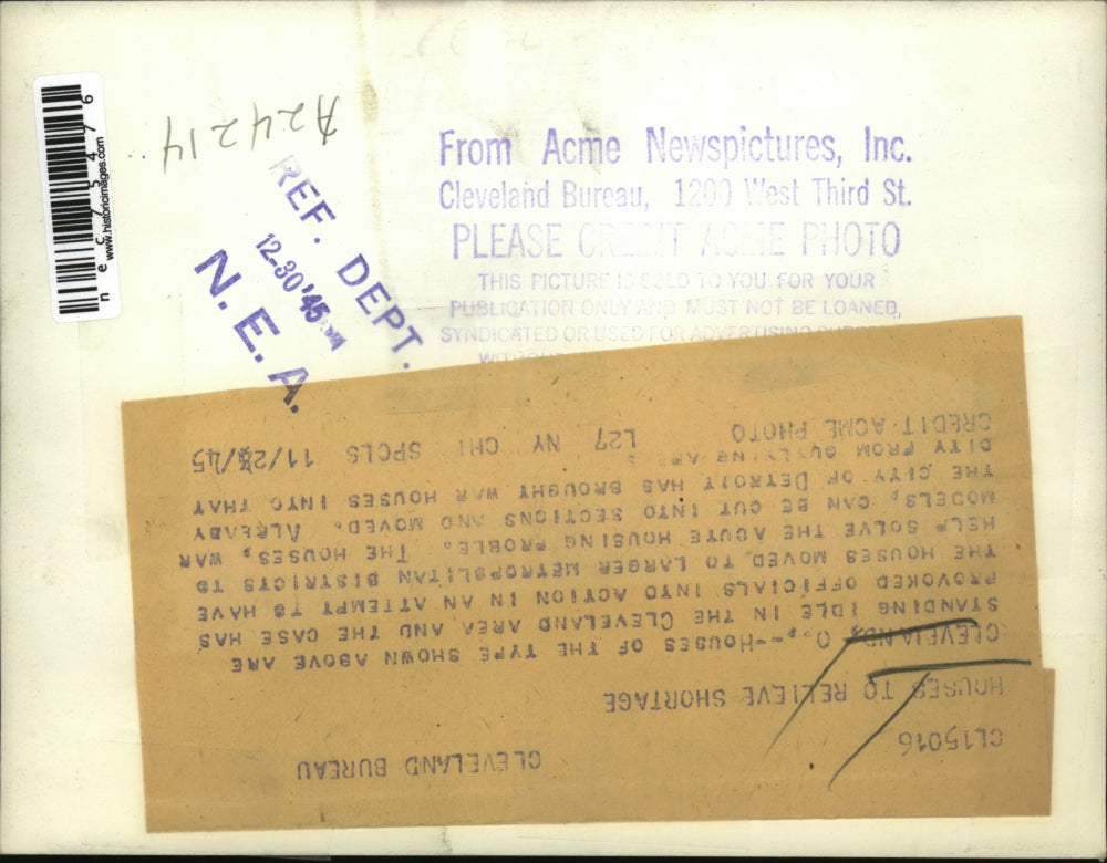 1945 Press Photo Cleveland, Ohio empty homes to solve housing shortage