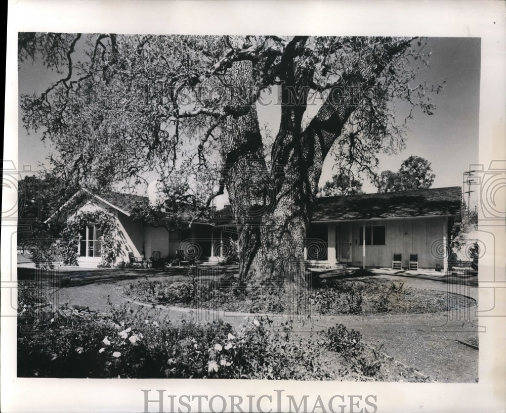 1947 Press Photo circular garden path around a modern Atherton, CA home