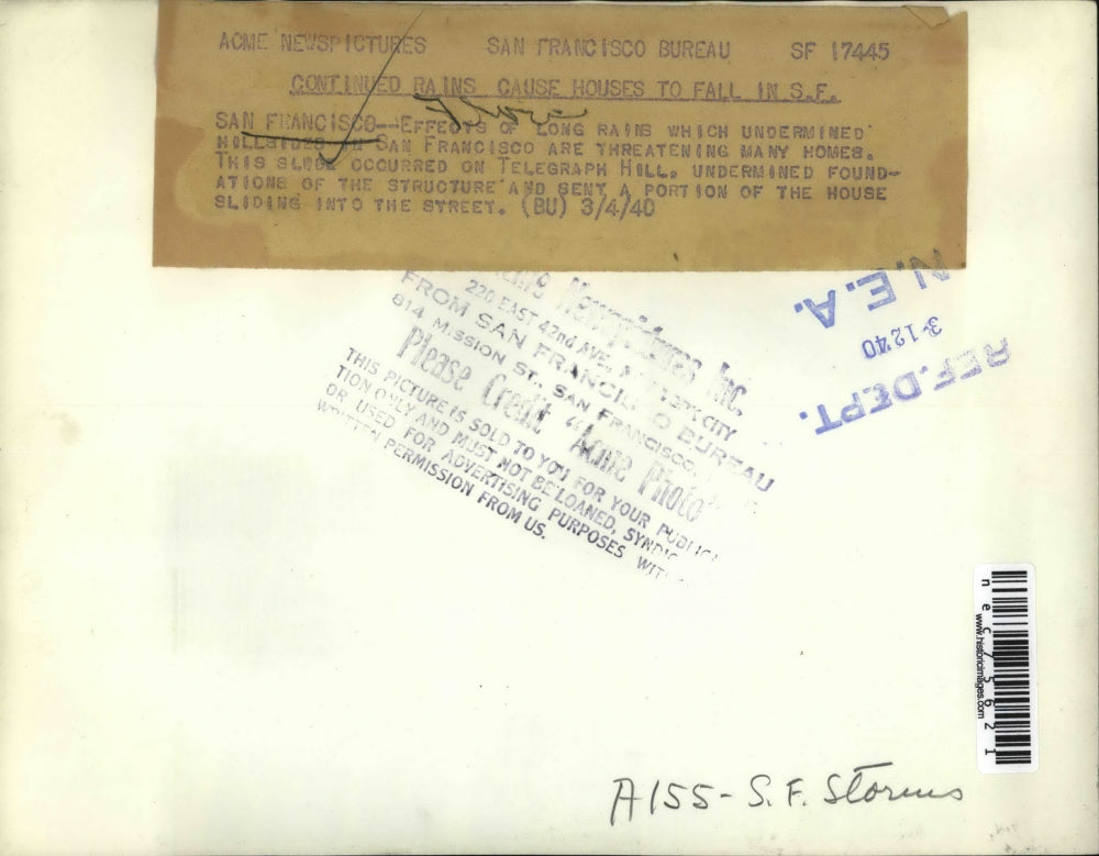 1940 Press Photo Effects of long rains which undermined hill slides