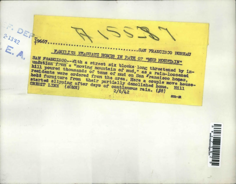 Load image into Gallery viewer, 1942 Press PhotoRain loosened hill which caused massive mudslide homes
