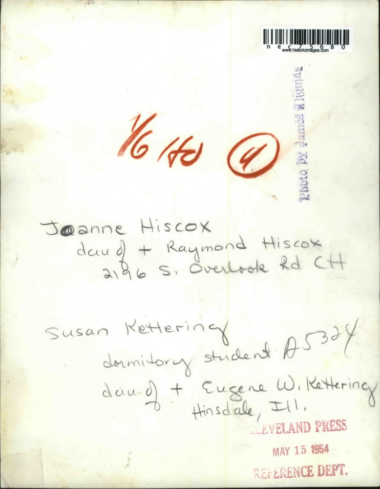 1954 Press Photo Joanne Hiscox and Susan Kettering