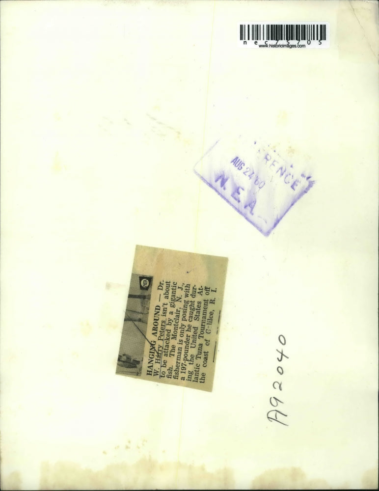 1960 Press Photo Dr. W. Harry Peters Poses with 197-Pounder Fish Caught