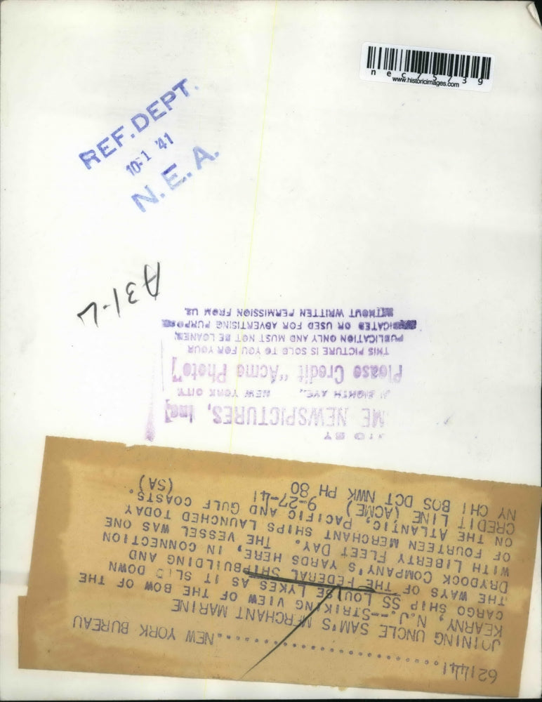 1941 Press Photo Kearny, Nj cargo ship SS Louise Lykes launched - nec75739