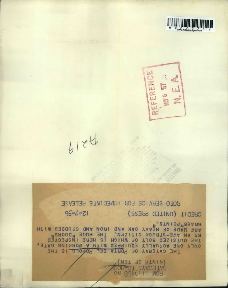 1956 Press Photo Gateway of Porta Del Popolo,