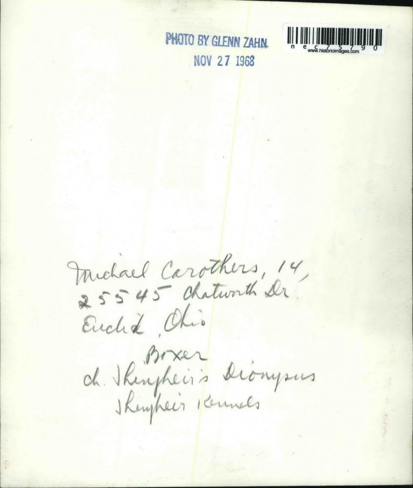 1968 Press Photo Michael Carothers and Champion Boxer Jhenpheir's Dionysus