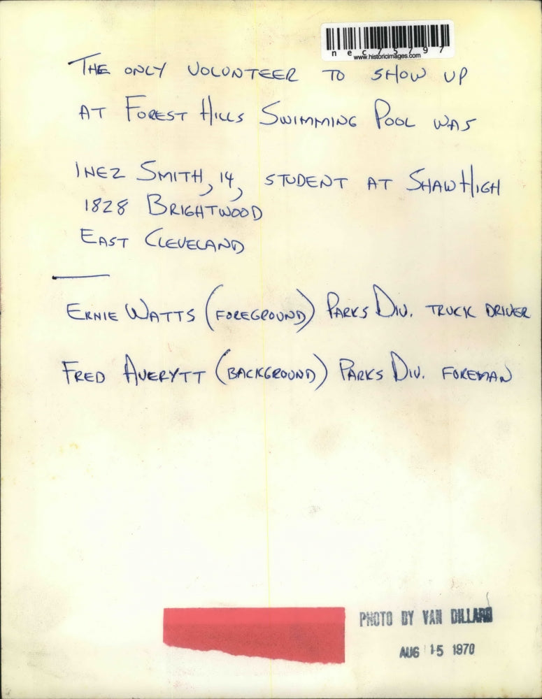 1970 Press Photo The only volunteer to show up at Forest Hills Swimming pool