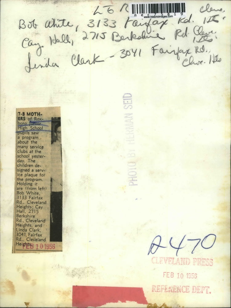 1956 Press Photo Bob White Cay Hall Linda Clark Present About Service Clubs