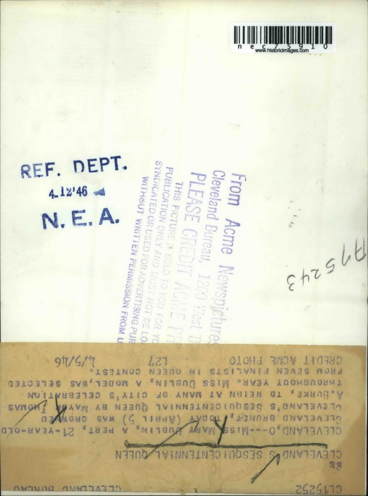 1946 Press Photo Mary Dublin, Sesquicentennial Queen and Mayor Thomas Burke