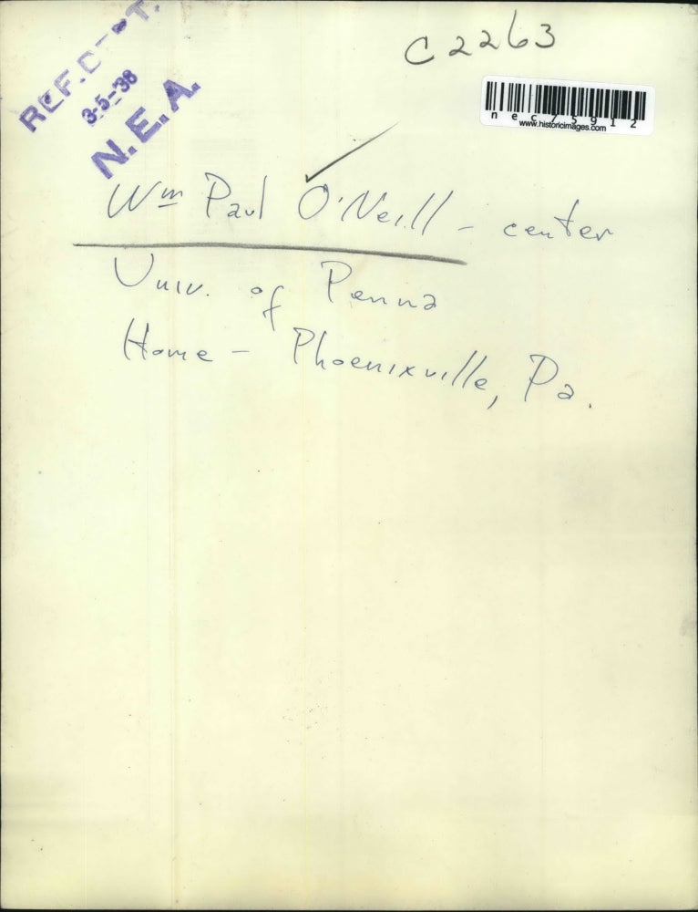 1938 Press Photo William Paul O'Neill, Football Center for University Penn.