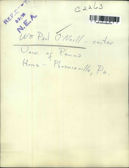 1938 Press Photo William Paul O'Neill, Football Center for University Penn.