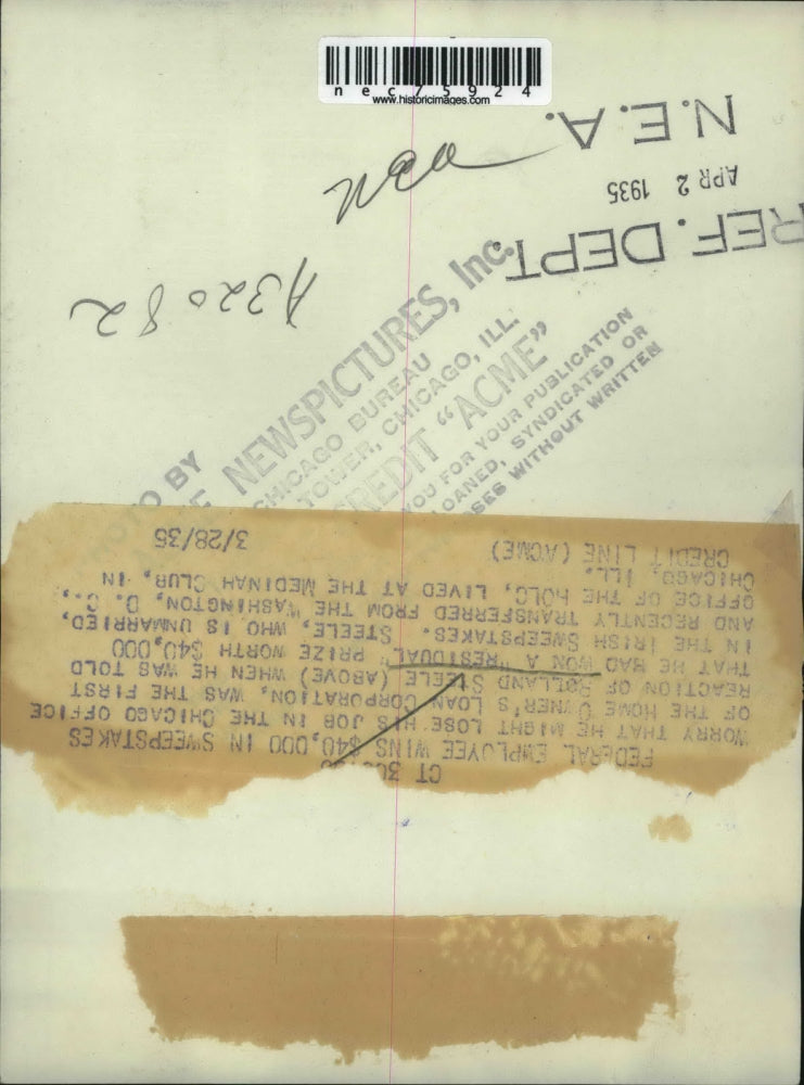 1935 Press Photo Rolland Steele, Federal Employee Wins $40,000 in Sweepstakes