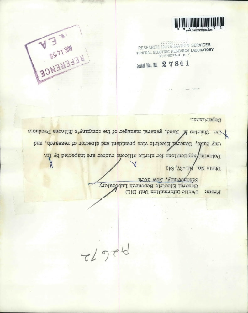 1958 Press Photo Dr. Guy Suits and Dr. Charles E. Reed for silicone rubber