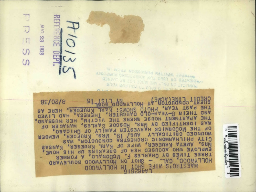 1938 Press Photo Charles F. McDonald shot Karl Krueger's wife, Ameta Krueger